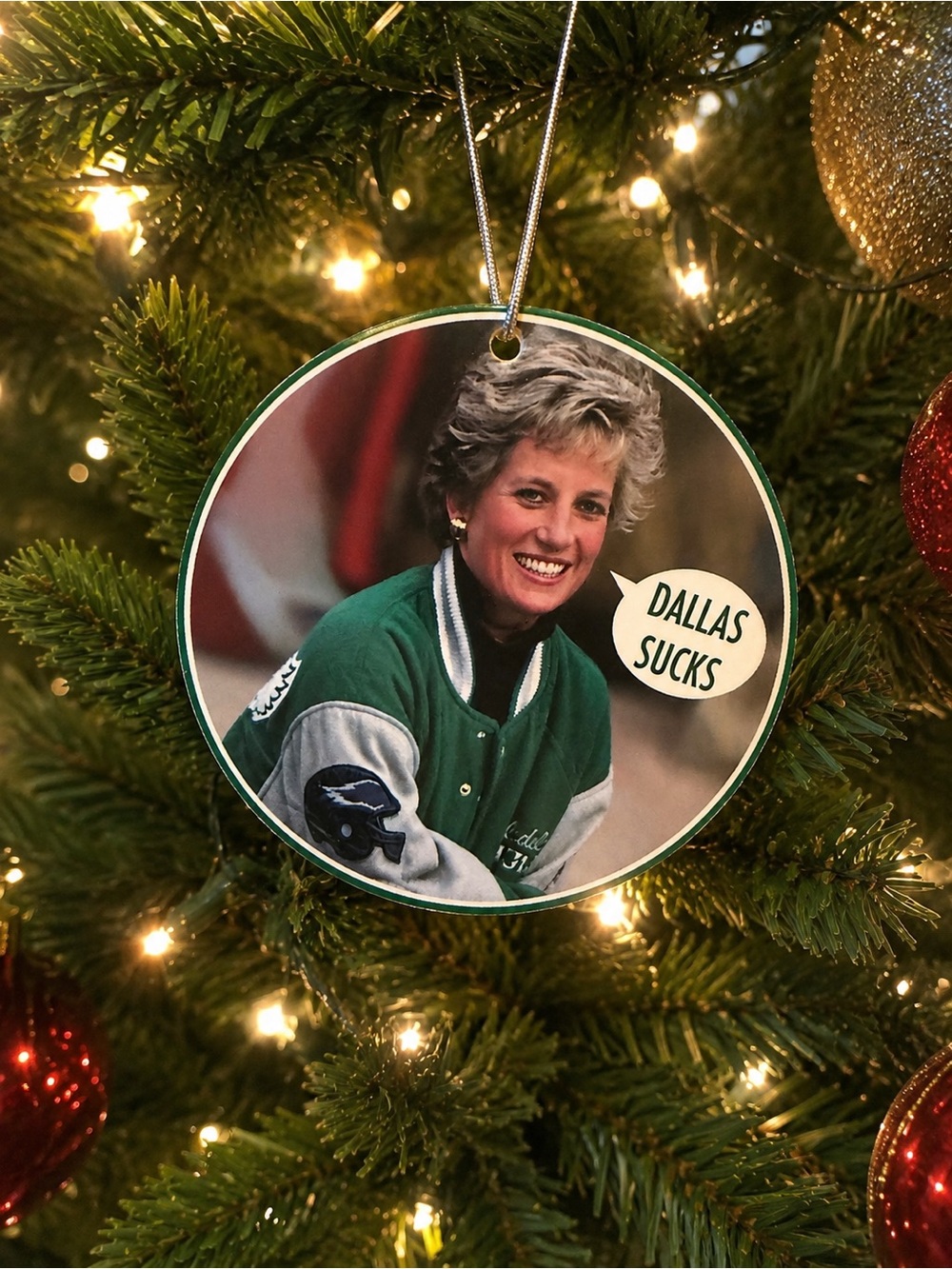 Green Holiday Round Ornament - 'Dallas Sucks' Design